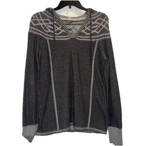 Eddie Bauer Women's Gray V Neck Long Sleeve Cotton Blend Hoodie Shirt Sz M